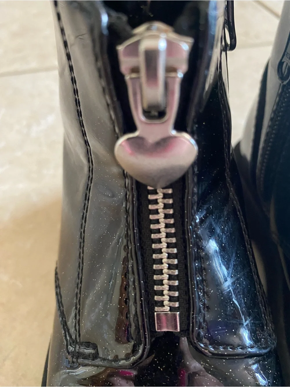 Cat & Jack Black Patent Kids Zip Boots with Heart Pulls
